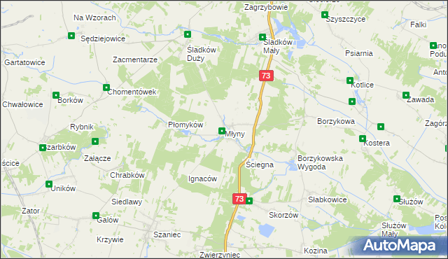 mapa Młyny gmina Busko-Zdrój, Młyny gmina Busko-Zdrój na mapie Targeo