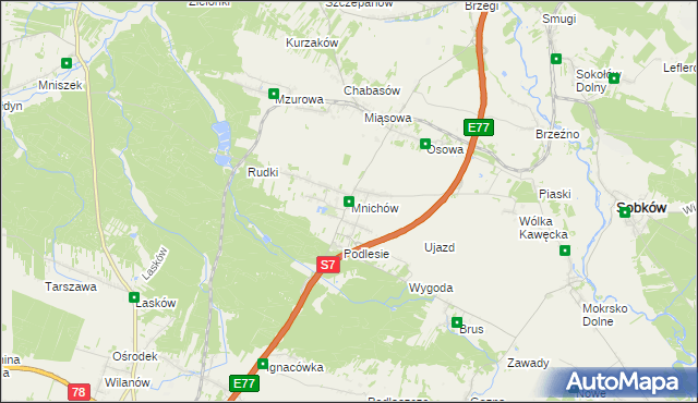 mapa Mnichów gmina Jędrzejów, Mnichów gmina Jędrzejów na mapie Targeo