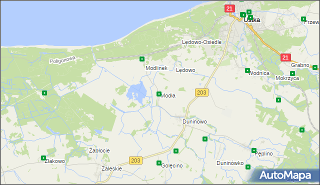 mapa Modła gmina Ustka, Modła gmina Ustka na mapie Targeo