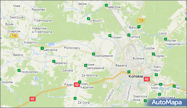 mapa Modliszewice, Modliszewice na mapie Targeo