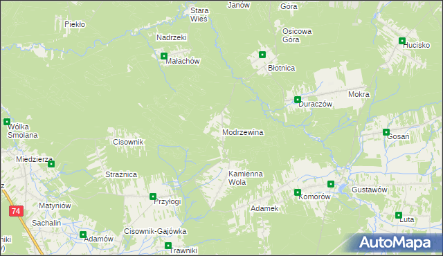 mapa Modrzewina gmina Stąporków, Modrzewina gmina Stąporków na mapie Targeo