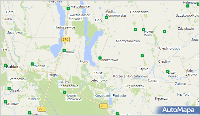 mapa Modzerowo gmina Izbica Kujawska, Modzerowo gmina Izbica Kujawska na mapie Targeo