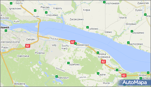 mapa Modzerowo gmina Włocławek, Modzerowo gmina Włocławek na mapie Targeo