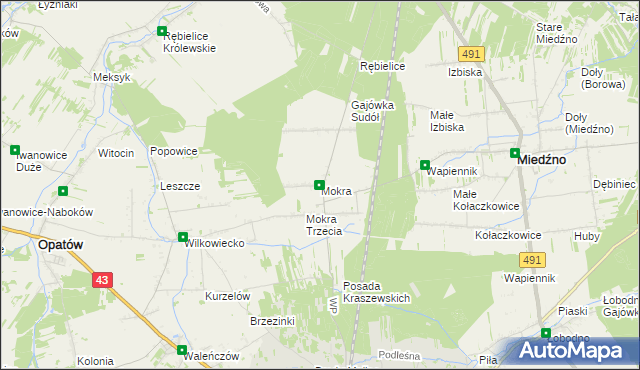 mapa Mokra gmina Miedźno, Mokra gmina Miedźno na mapie Targeo