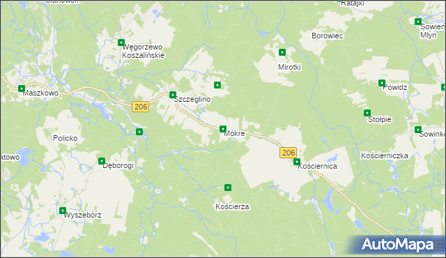 mapa Mokre gmina Sianów, Mokre gmina Sianów na mapie Targeo