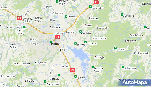 mapa Mokrzec gmina Pilzno, Mokrzec gmina Pilzno na mapie Targeo