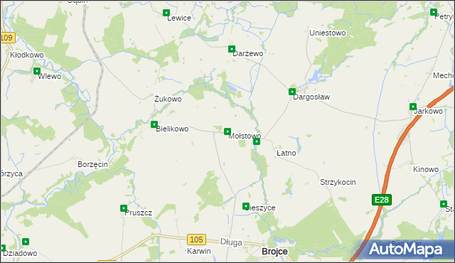 mapa Mołstowo gmina Brojce, Mołstowo gmina Brojce na mapie Targeo