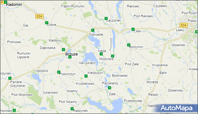 mapa Mościska gmina Brzuze, Mościska gmina Brzuze na mapie Targeo