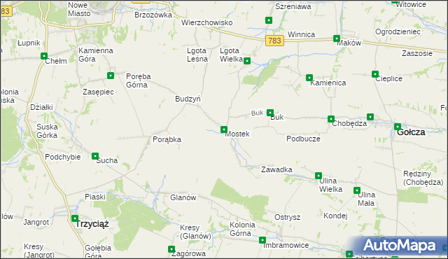 mapa Mostek gmina Gołcza, Mostek gmina Gołcza na mapie Targeo