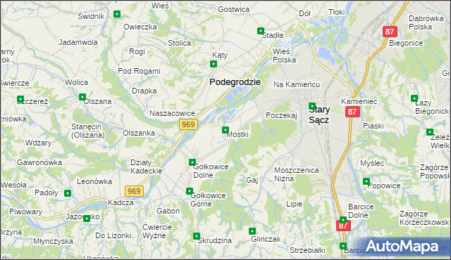 mapa Mostki gmina Stary Sącz, Mostki gmina Stary Sącz na mapie Targeo