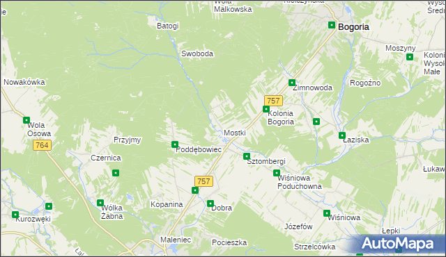 mapa Mostki gmina Staszów, Mostki gmina Staszów na mapie Targeo