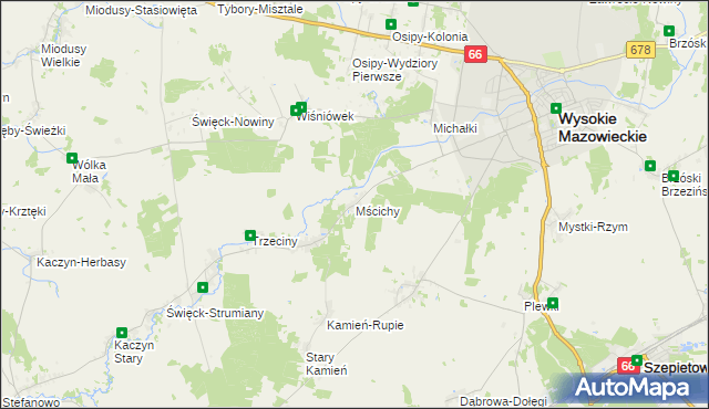 mapa Mścichy gmina Wysokie Mazowieckie, Mścichy gmina Wysokie Mazowieckie na mapie Targeo