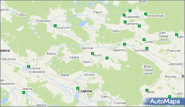 mapa Muchy gmina Czajków, Muchy gmina Czajków na mapie Targeo