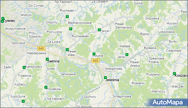 mapa Mutne, Mutne na mapie Targeo