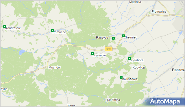 mapa Myślinów, Myślinów na mapie Targeo