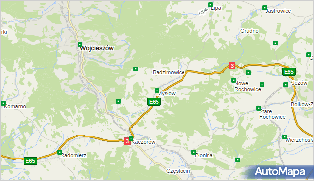 mapa Mysłów gmina Bolków, Mysłów gmina Bolków na mapie Targeo