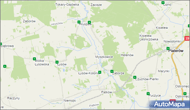 mapa Myszkowice gmina Platerów, Myszkowice gmina Platerów na mapie Targeo