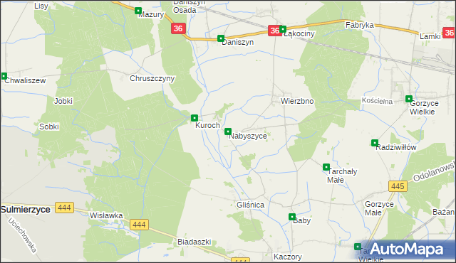 mapa Nabyszyce, Nabyszyce na mapie Targeo