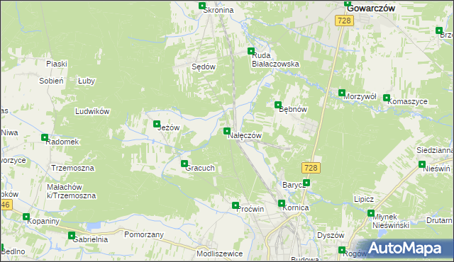 mapa Nałęczów gmina Końskie, Nałęczów gmina Końskie na mapie Targeo