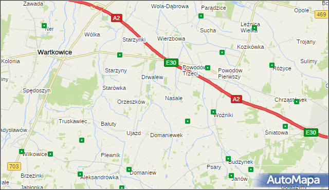 mapa Nasale gmina Wartkowice, Nasale gmina Wartkowice na mapie Targeo