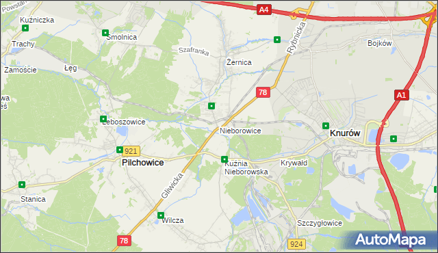 mapa Nieborowice, Nieborowice na mapie Targeo