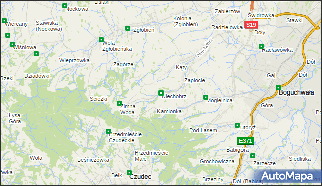 mapa Niechobrz, Niechobrz na mapie Targeo