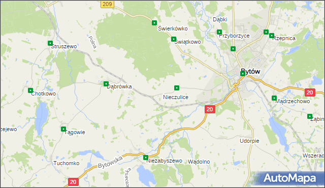 mapa Nieczulice gmina Bytów, Nieczulice gmina Bytów na mapie Targeo