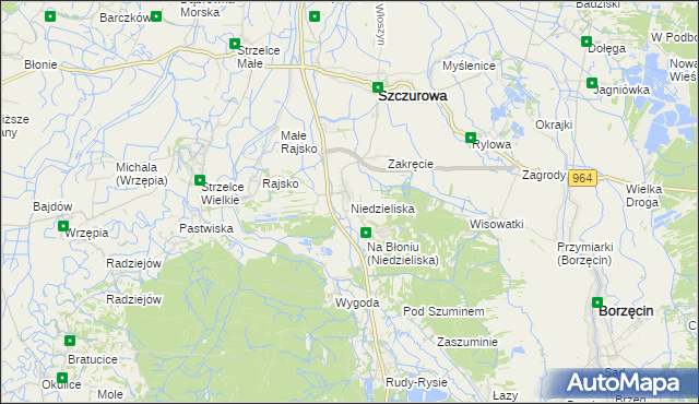 mapa Niedzieliska gmina Szczurowa, Niedzieliska gmina Szczurowa na mapie Targeo