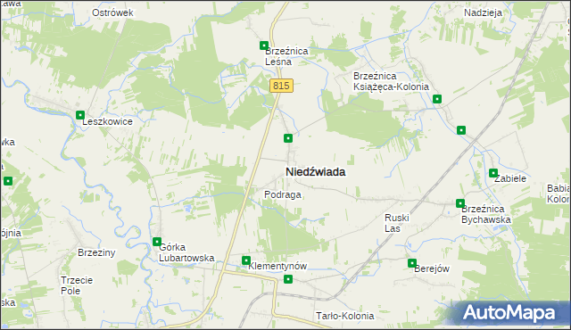 mapa Niedźwiada powiat lubartowski, Niedźwiada powiat lubartowski na mapie Targeo