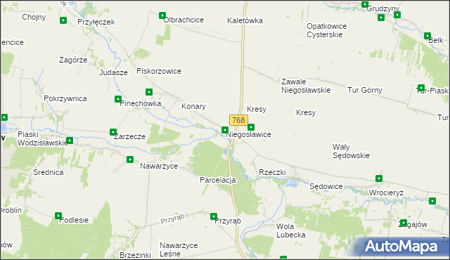 mapa Niegosławice gmina Wodzisław, Niegosławice gmina Wodzisław na mapie Targeo