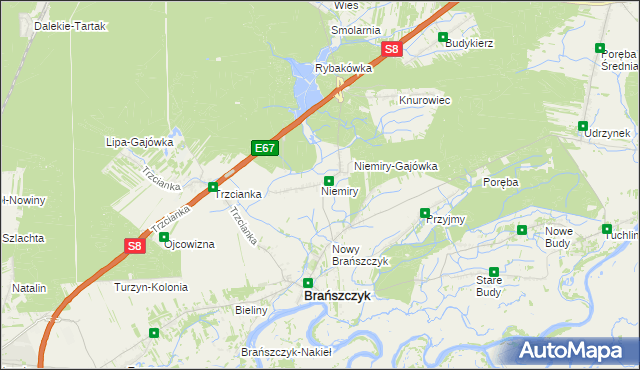 mapa Niemiry gmina Brańszczyk, Niemiry gmina Brańszczyk na mapie Targeo