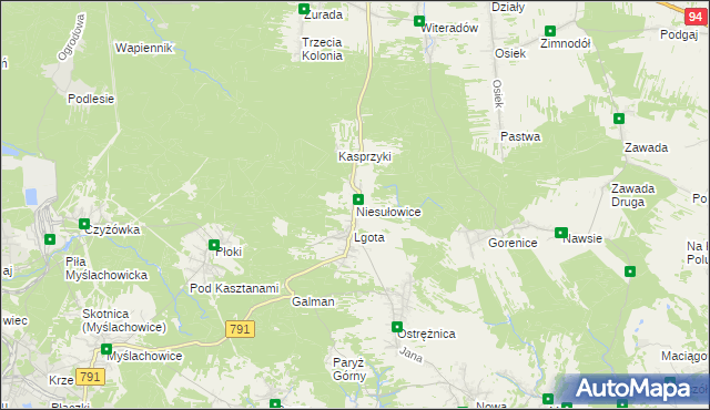 mapa Niesułowice gmina Olkusz, Niesułowice gmina Olkusz na mapie Targeo