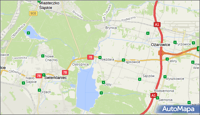 mapa Niezdara gmina Ożarowice, Niezdara gmina Ożarowice na mapie Targeo