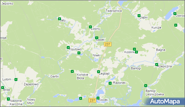 mapa Niwki gmina Tuchola, Niwki gmina Tuchola na mapie Targeo