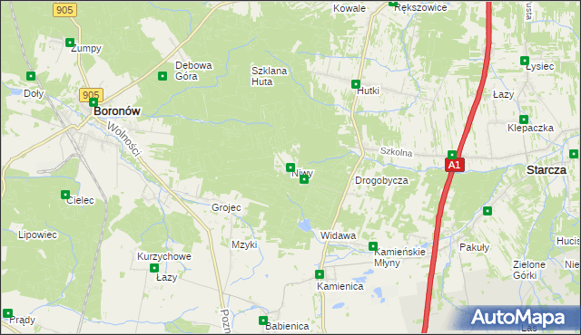 mapa Niwy gmina Woźniki, Niwy gmina Woźniki na mapie Targeo