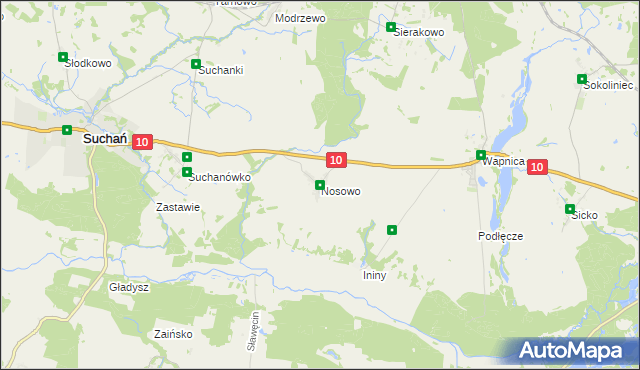 mapa Nosowo gmina Suchań, Nosowo gmina Suchań na mapie Targeo