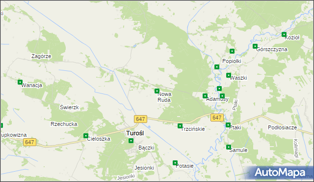 mapa Nowa Ruda gmina Turośl, Nowa Ruda gmina Turośl na mapie Targeo