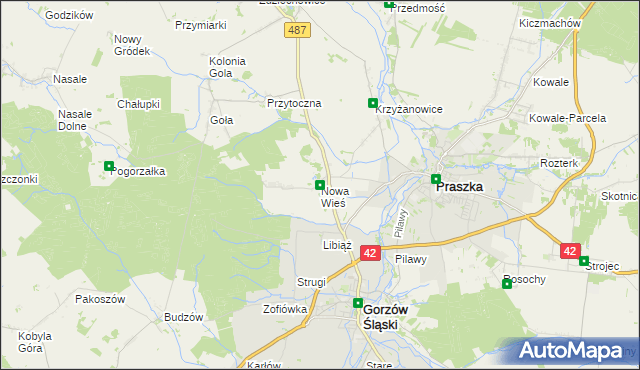 mapa Nowa Wieś gmina Gorzów Śląski, Nowa Wieś gmina Gorzów Śląski na mapie Targeo