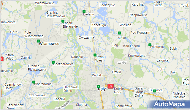 mapa Nowa Wieś gmina Kęty, Nowa Wieś gmina Kęty na mapie Targeo