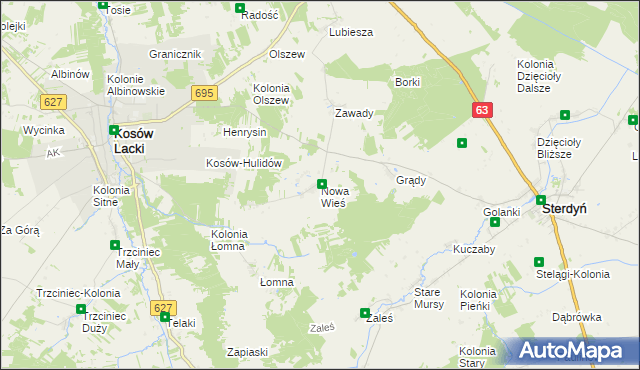 mapa Nowa Wieś gmina Kosów Lacki, Nowa Wieś gmina Kosów Lacki na mapie Targeo