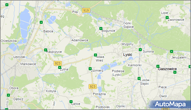 mapa Nowa Wieś gmina Lyski, Nowa Wieś gmina Lyski na mapie Targeo