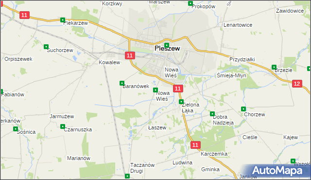mapa Nowa Wieś gmina Pleszew, Nowa Wieś gmina Pleszew na mapie Targeo