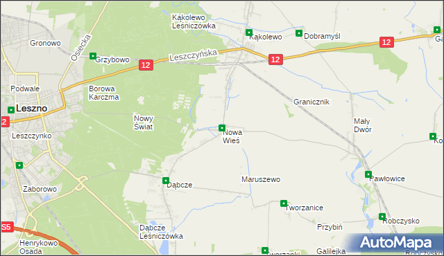 mapa Nowa Wieś gmina Rydzyna, Nowa Wieś gmina Rydzyna na mapie Targeo