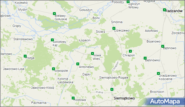 mapa Nowa Wieś gmina Siemiątkowo, Nowa Wieś gmina Siemiątkowo na mapie Targeo