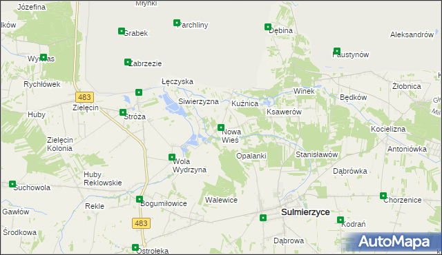 mapa Nowa Wieś gmina Sulmierzyce, Nowa Wieś gmina Sulmierzyce na mapie Targeo