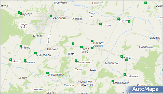 mapa Nowa Wieś gmina Zagórów, Nowa Wieś gmina Zagórów na mapie Targeo