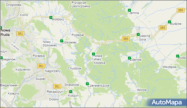 mapa Nowa Wieś Kłodzka, Nowa Wieś Kłodzka na mapie Targeo