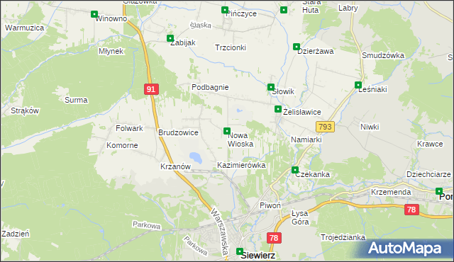 mapa Nowa Wioska gmina Siewierz, Nowa Wioska gmina Siewierz na mapie Targeo