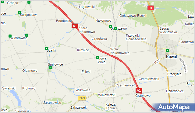 mapa Nowa Wola gmina Choceń, Nowa Wola gmina Choceń na mapie Targeo