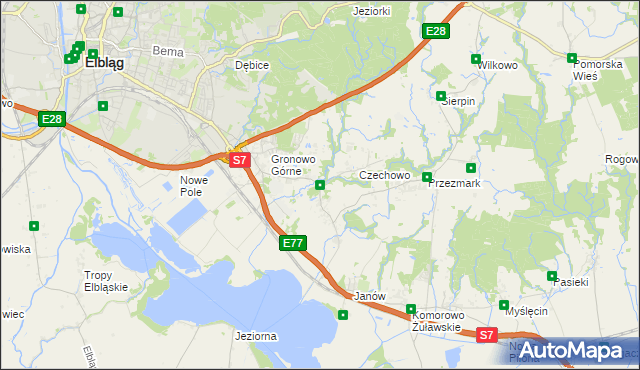 mapa Nowina gmina Elbląg, Nowina gmina Elbląg na mapie Targeo